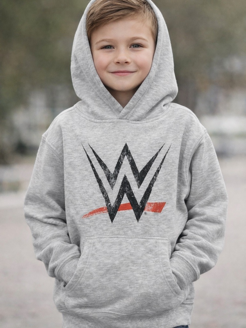WWE Kids' Heather Gray Logo Hoodie - Gray